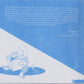 The back cover of the zine, risograph printed on gray paper with a clear coil binding. A field of blue runs diagonally across the upper right half of the page and a block quote of Eve Sedgwick is knocked out of it at the top. In the lower left corner is an illustration of a basset hound in human clothing reading a book with a sliver moon on the spine to a doll perched in his lap.